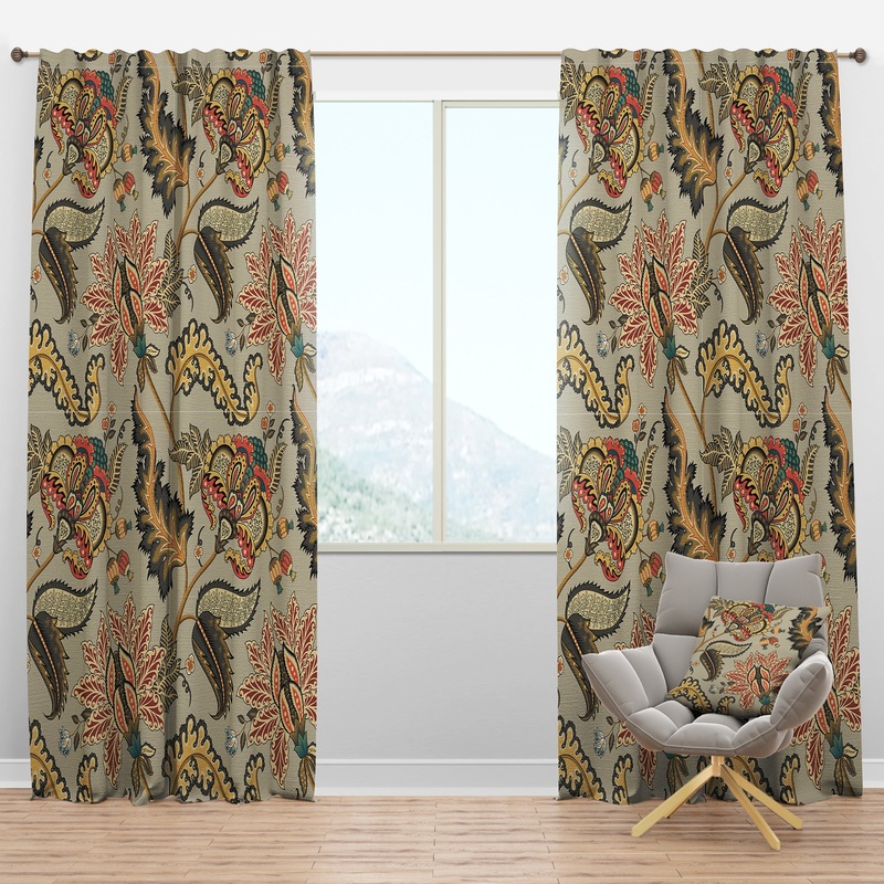 Vintage Indian Floral Pattern - Tropical Curtain Panels