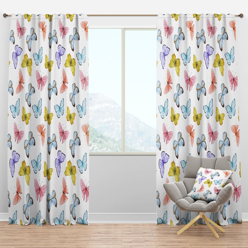 Watercolor Butterfly Pattern - Traditional Curtain Panels