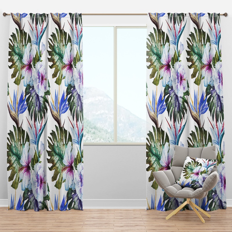 Watercolor Hibiscus Patterns - Tropical Curtain Panels