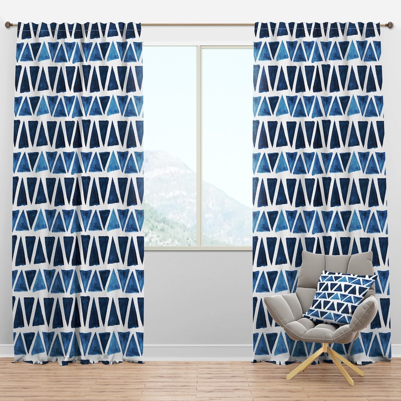Watercolor Modern Pattern with Blue Triangles - Modern & Contemporary Curtain Panels