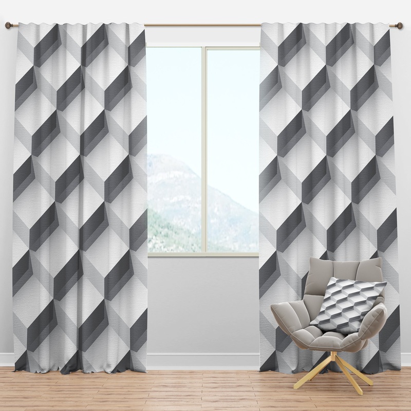 White Abstract Pattern - Scandinavian Curtain Panels