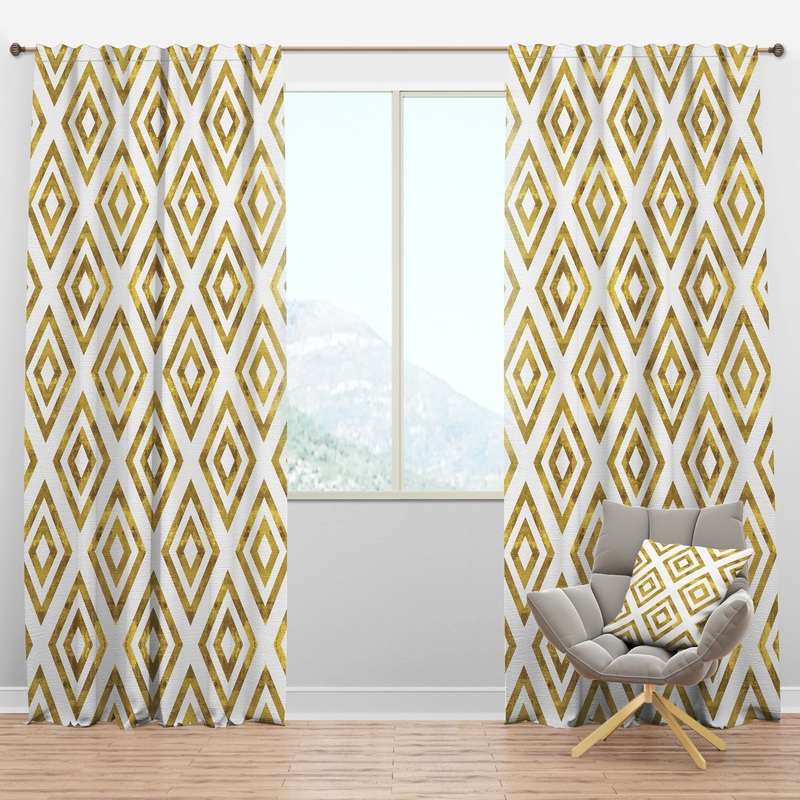 White and Gold Pattern - Modern & Contemporary Curtain Panels