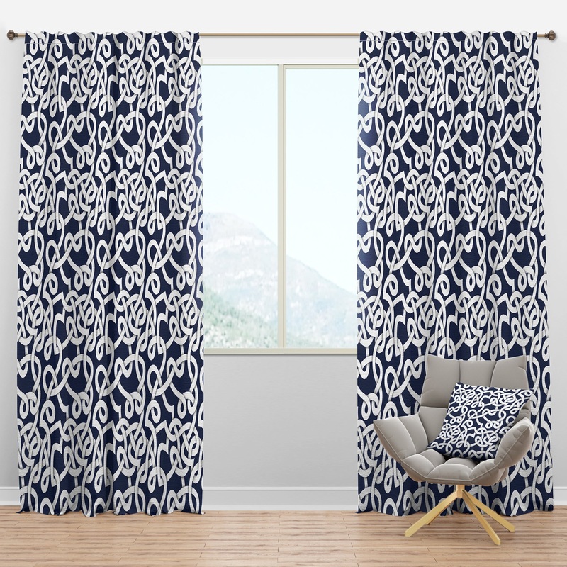 White & Blue Abstract Pattern - Modern & Contemporary Curtain Panels