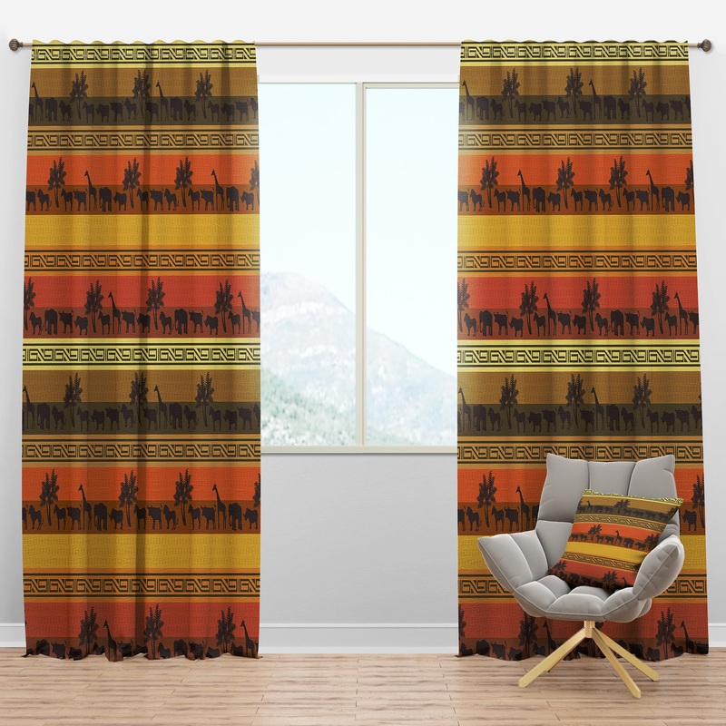 African Wildlife with Ethnic Pattern - Tropical Curtain Panels