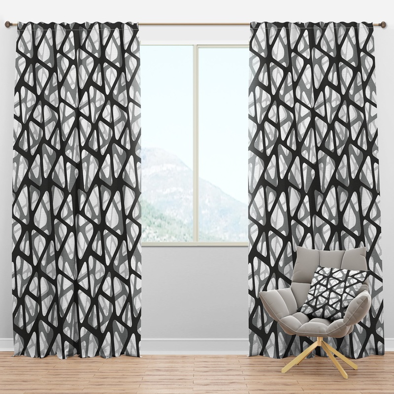 Black and Grey Triangular 3D Texture of Mesh - Modern & Contemporary Curtain Panels