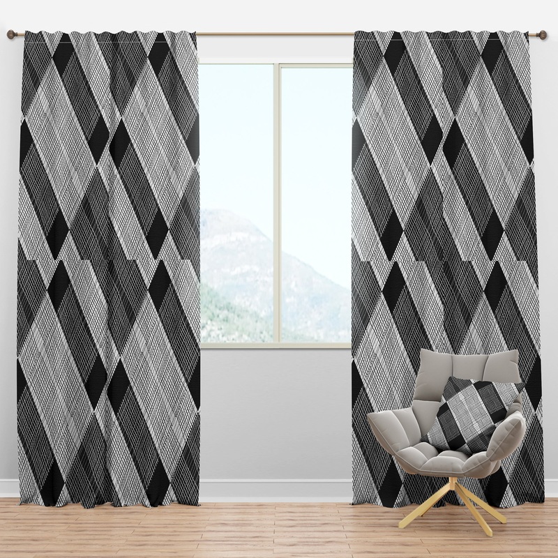 Black and White Check Stipes Pattern - Modern & Contemporary Curtain Panels