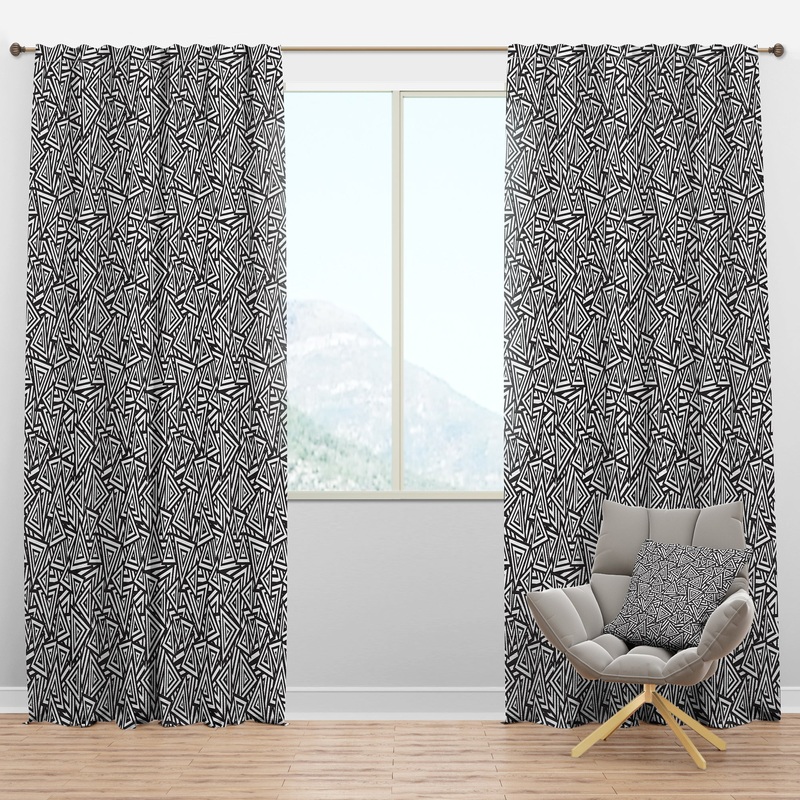 Black and White Triangular Rhythm - Modern & Contemporary Curtain Panels