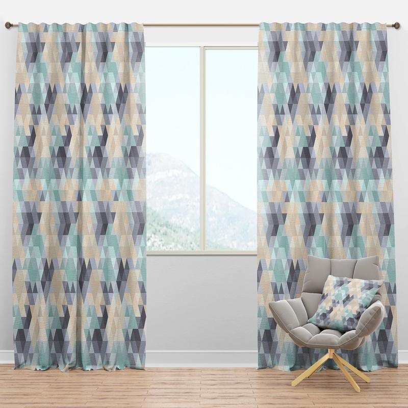 Blue and Beige Triangular Geometry - Modern & Contemporary Curtain Panels