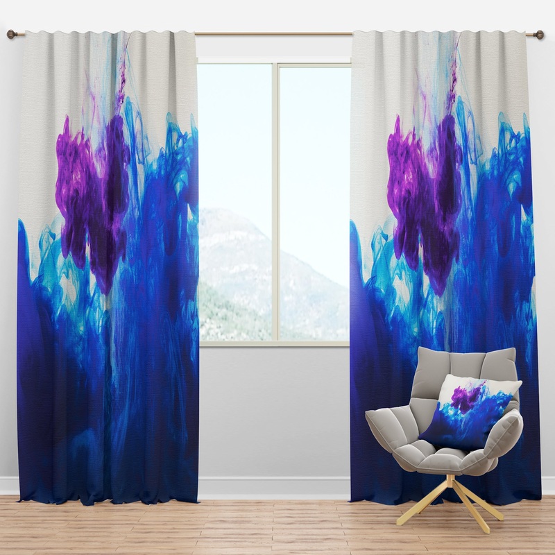 Blue and Purple Ink Composition - Mid-Century Modern Curtain Panels