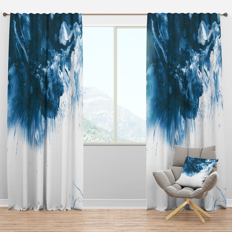 Blue and White Hand Painted Marble Acrylic - Mid-Century Modern Curtain Panels