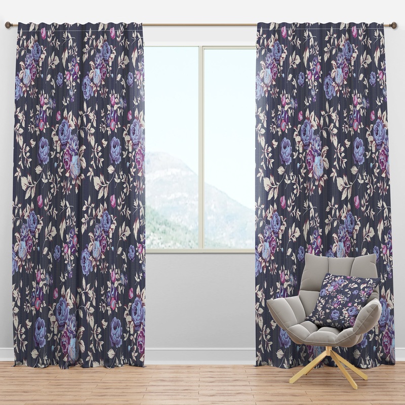 Blue Roses - Floral Curtain Panels