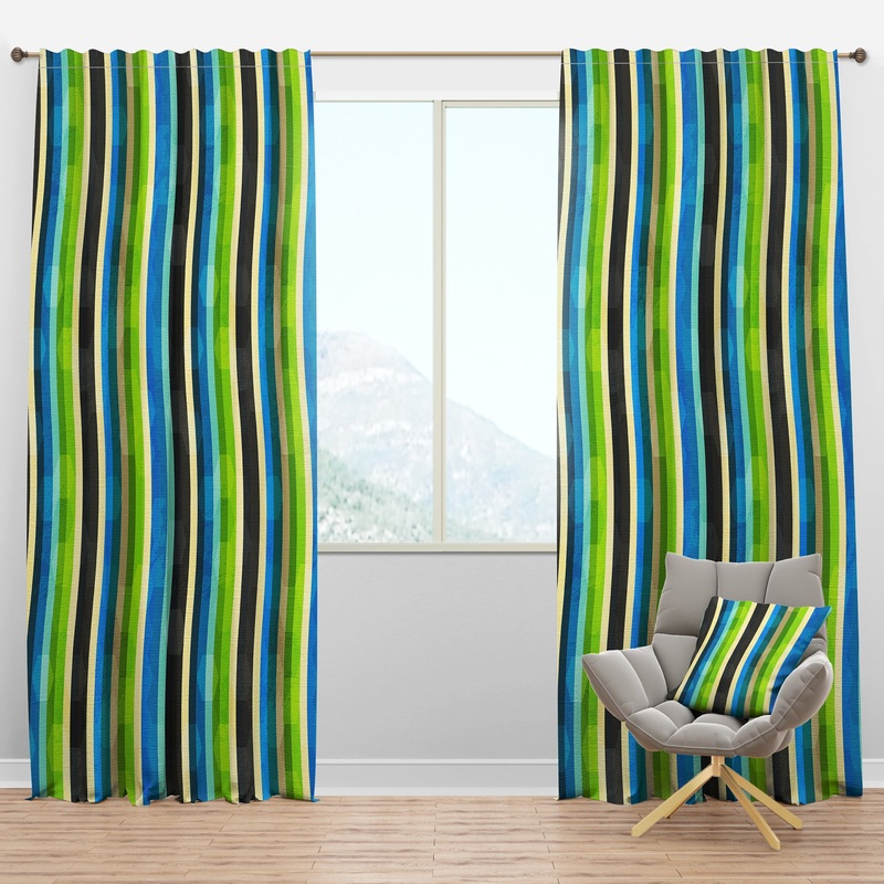 Blue, Yellow, Blue, Green and Black Colored curves - Modern & Contemporary Curtain Panels