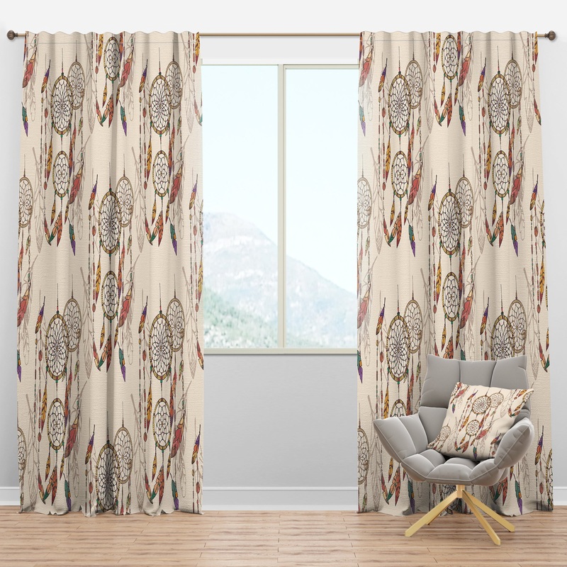 Bohemian Dream Catcher with Beads & Feathers - Southwestern Curtain Panels