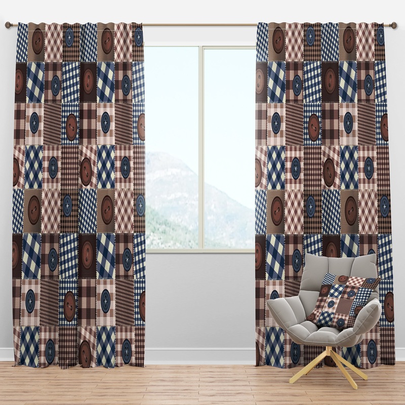 Buttons on Squared Patchwork - Traditional Curtain Panels