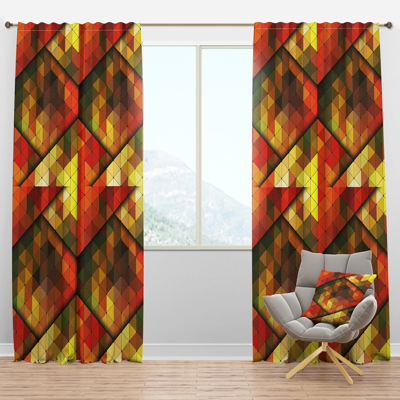 Diamond Shaped Geometry in Yellow, Red and Green - Modern & Contemporary Curtain Panels