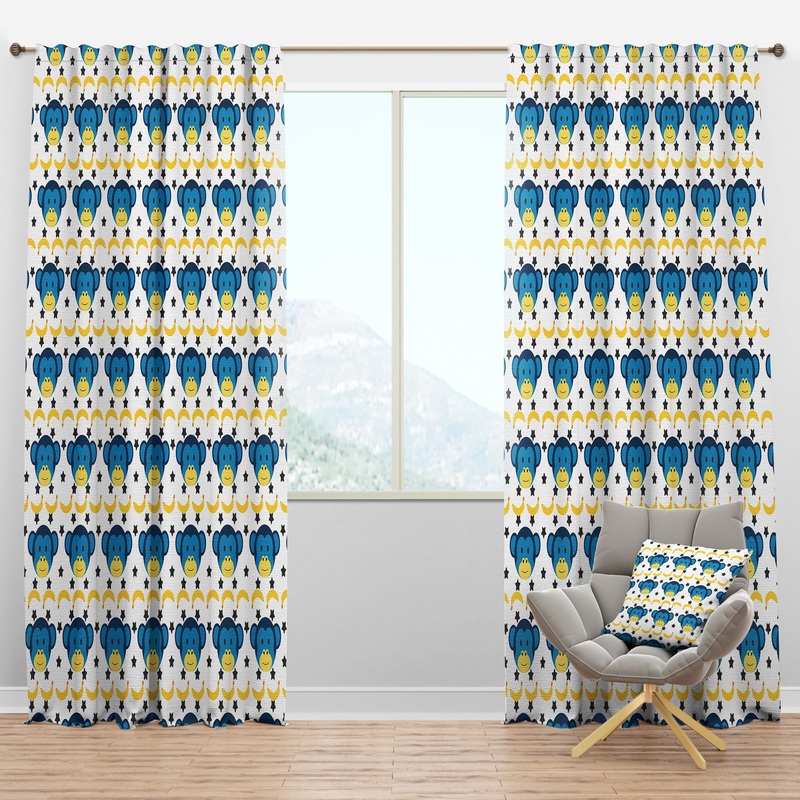 Doodle Monkey Pattern - Tropical Curtain Panels