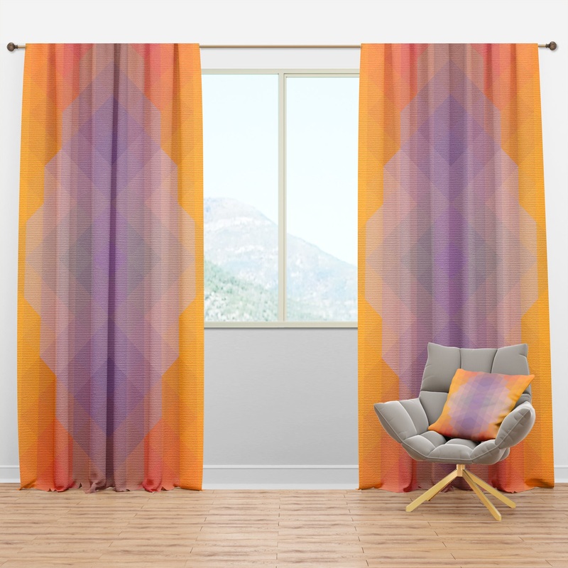 Dotted Triangular Geometry in Yellow and Purple - Modern & Contemporary Curtain Panels