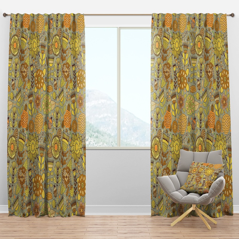 Flower Pattern Botanic Texture - Modern & Contemporary Curtain Panels