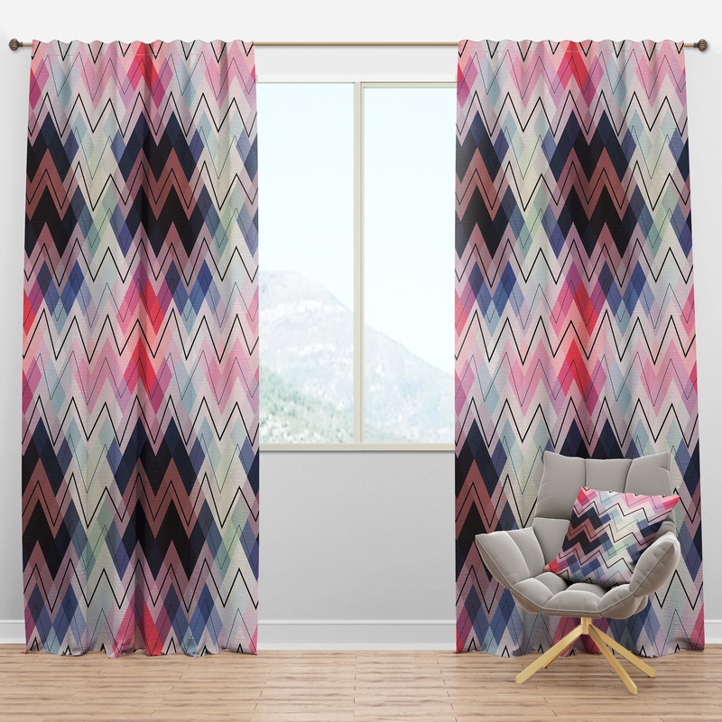 Geometric Chevron in Blue and Pink - Modern & Contemporary Curtain Panels