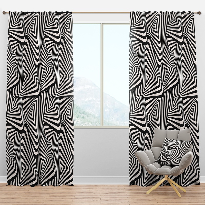 Retro Dynamic Triangular Black and White Geometry - Modern & Contemporary Curtain Panels