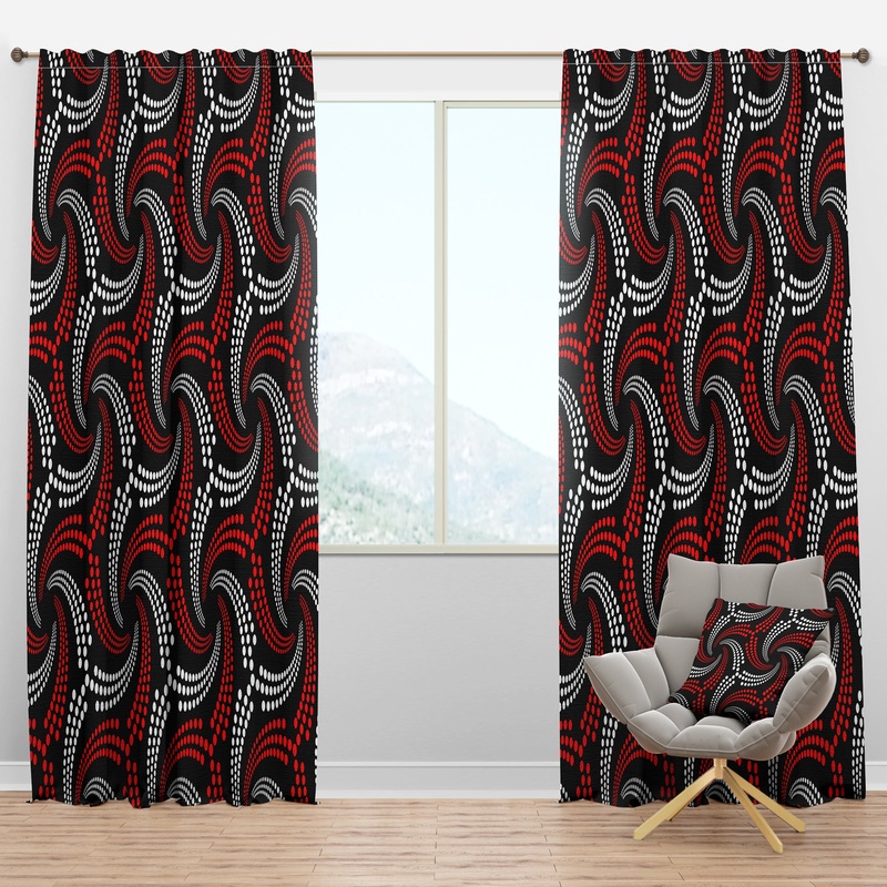 Retro red and white dotted spirals - Mid-Century Modern Curtain Panels
