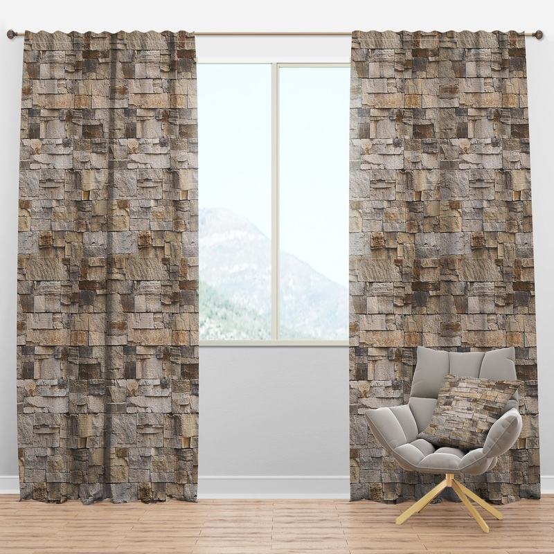 Stone Wall with Beige Bricks - Modern & Contemporary Curtain Panels