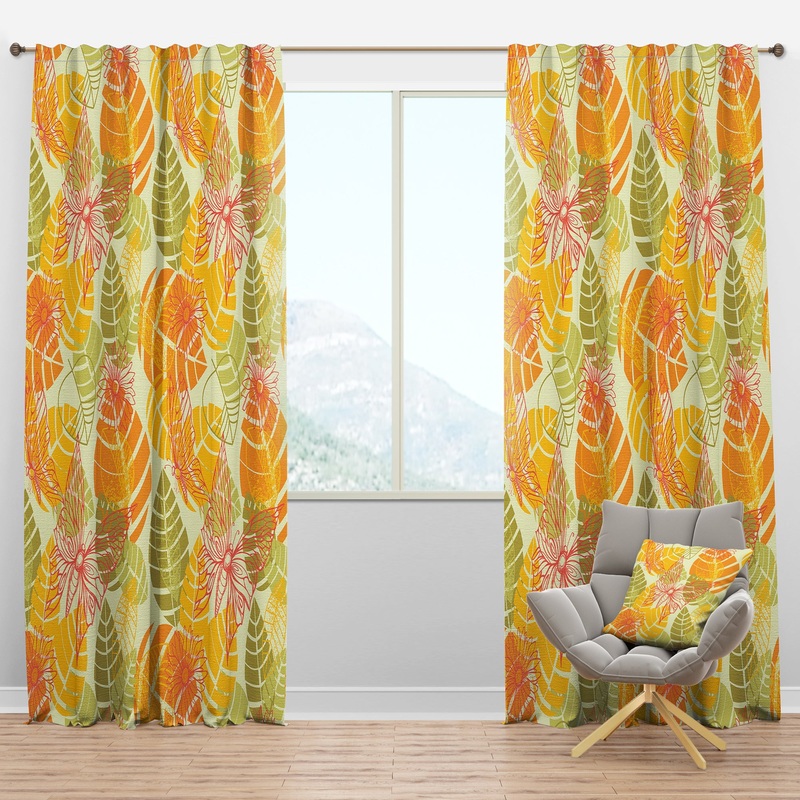 Summer Butterfly and Colorful Leaves - Traditional Curtain Panels