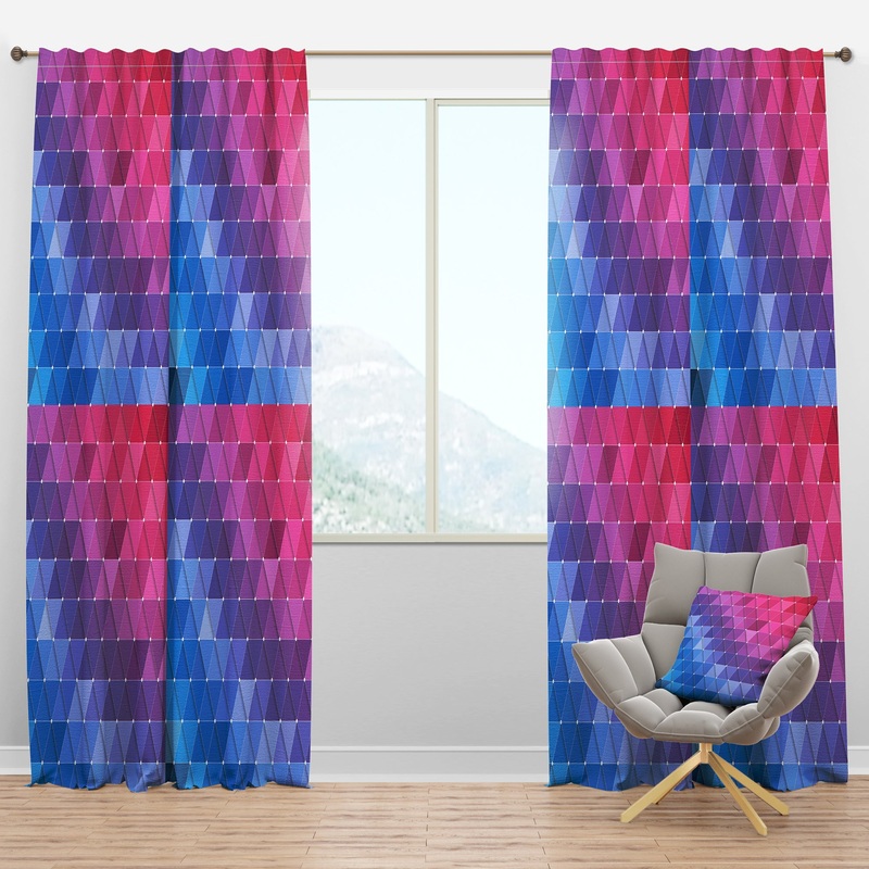 Triangular Geometry in Blue, Purple and Pink - Modern & Contemporary Curtain Panels