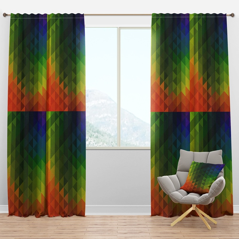 Triangular Geometry in Orange , Green and Blue - Modern & Contemporary Curtain Panels