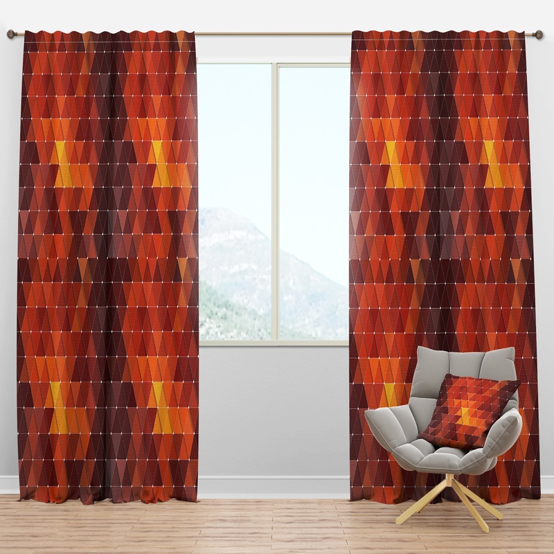 Triangular Geometry in Red and Orange - Modern & Contemporary Curtain Panels