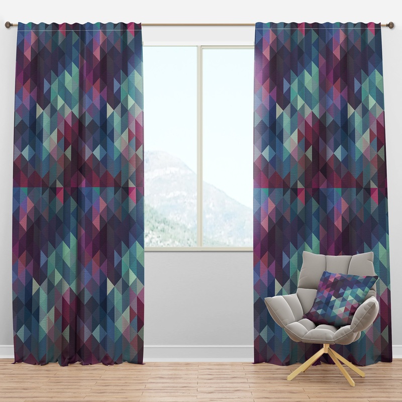 Triangular Geometry in Shades of Blue and Magenta - Modern & Contemporary Curtain Panels