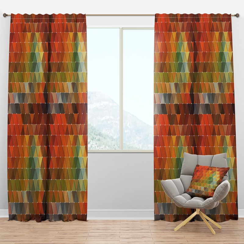 Triangular Geometry Red, Gray and Green - Modern & Contemporary Curtain Panels