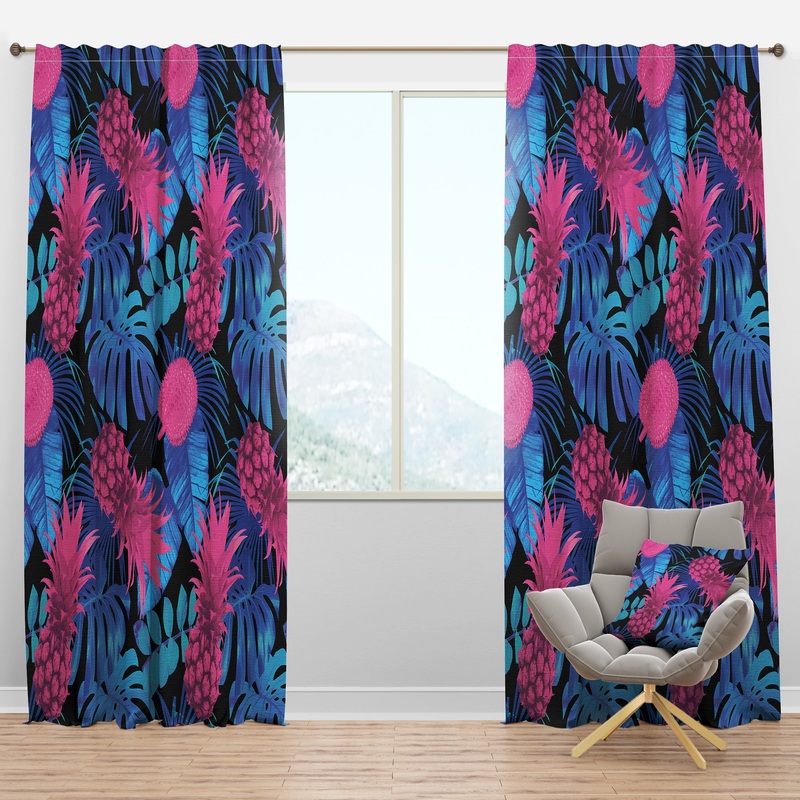 Tropical Fruits & Palm Leaves - Tropical Curtain Panels