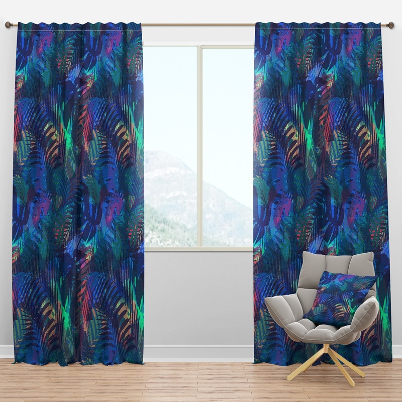 Tropical Pattern with Palm Leaves - Modern & Contemporary Curtain Panels