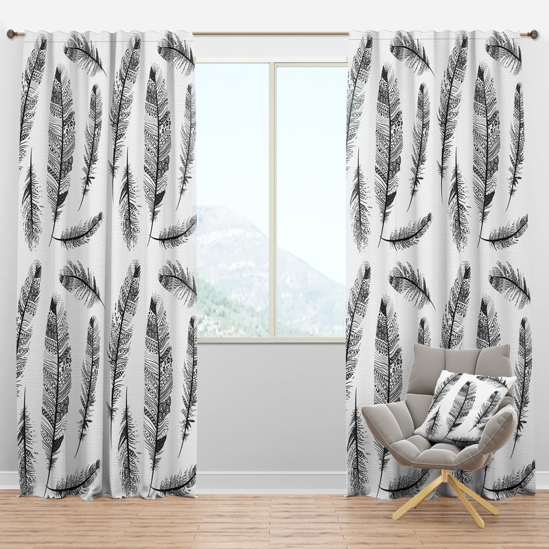 Vintage Feathers with tribal patterns - Vintage Curtain Panels