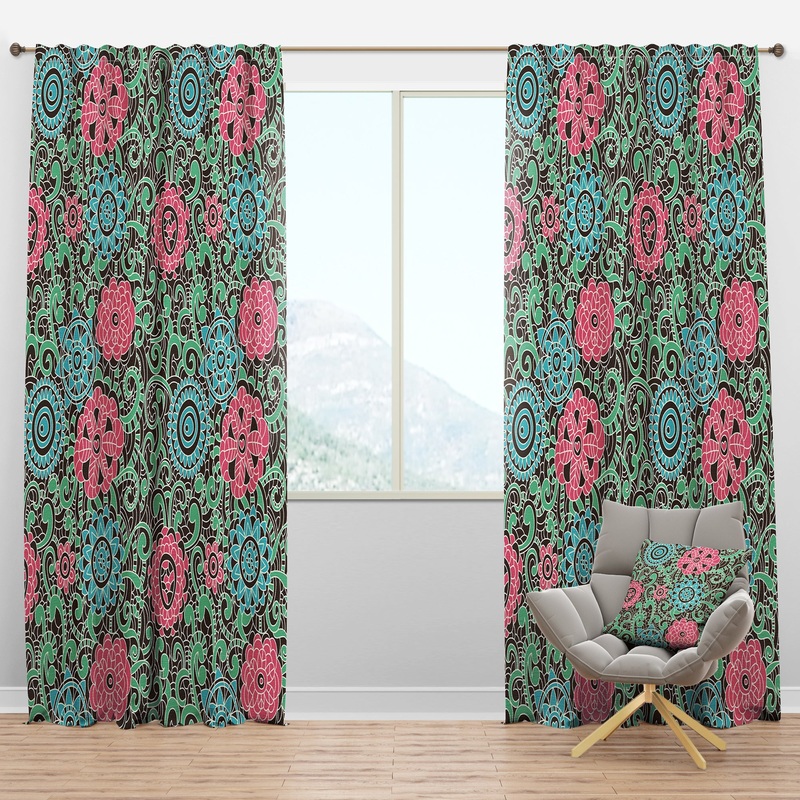 Vintage Pink And Blue Flowers - Floral Curtain Panels