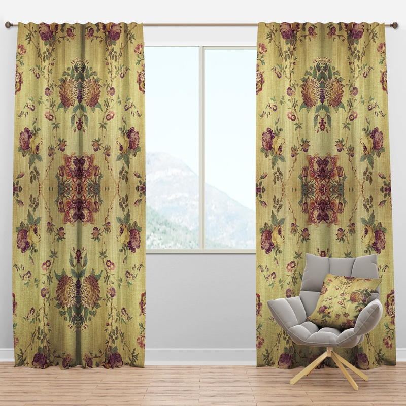 Vintage Purple Flowers - Floral Curtain Panels