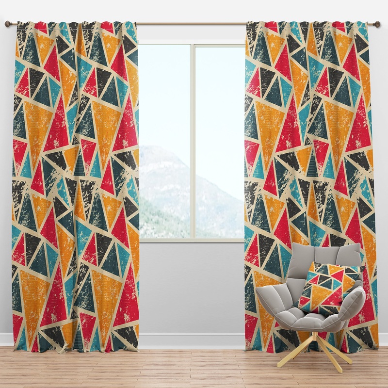 Vintage Triangulare Geometry with Yellow, Blue and Black - Modern & Contemporary Curtain Panels