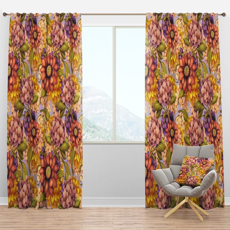 Vintage Wild Red, Pink and Purple Flowers - Traditional Curtain Panels