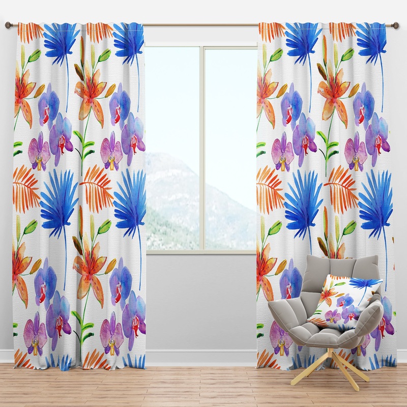 Watercolour Orchids - Floral Curtain Panels