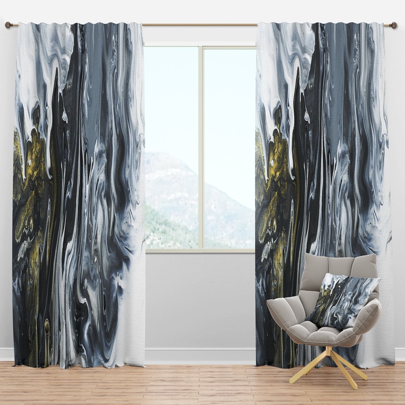 White, grey and White Hand Painted Marble Acrylic - Mid-Century Modern Curtain Panels