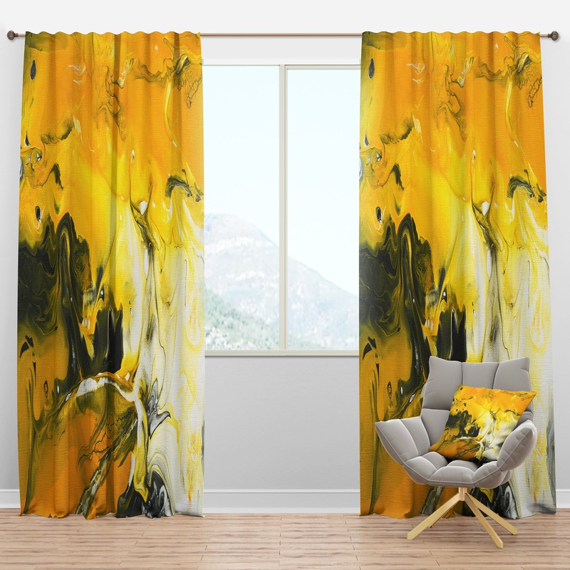Yellow Acrylic Hand Painted Marble - Modern & Contemporary Curtain Panels