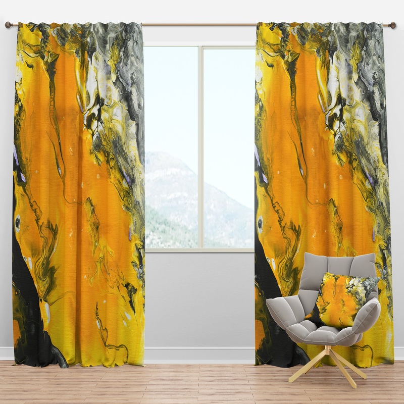 Yellow , Black and Marbled Acrylic Painting - Modern & Contemporary Curtain Panels