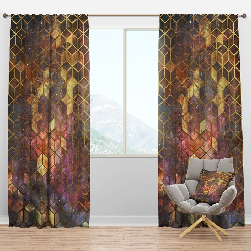 Yellow Cubes on Nebula - Modern & Contemporary Curtain Panels