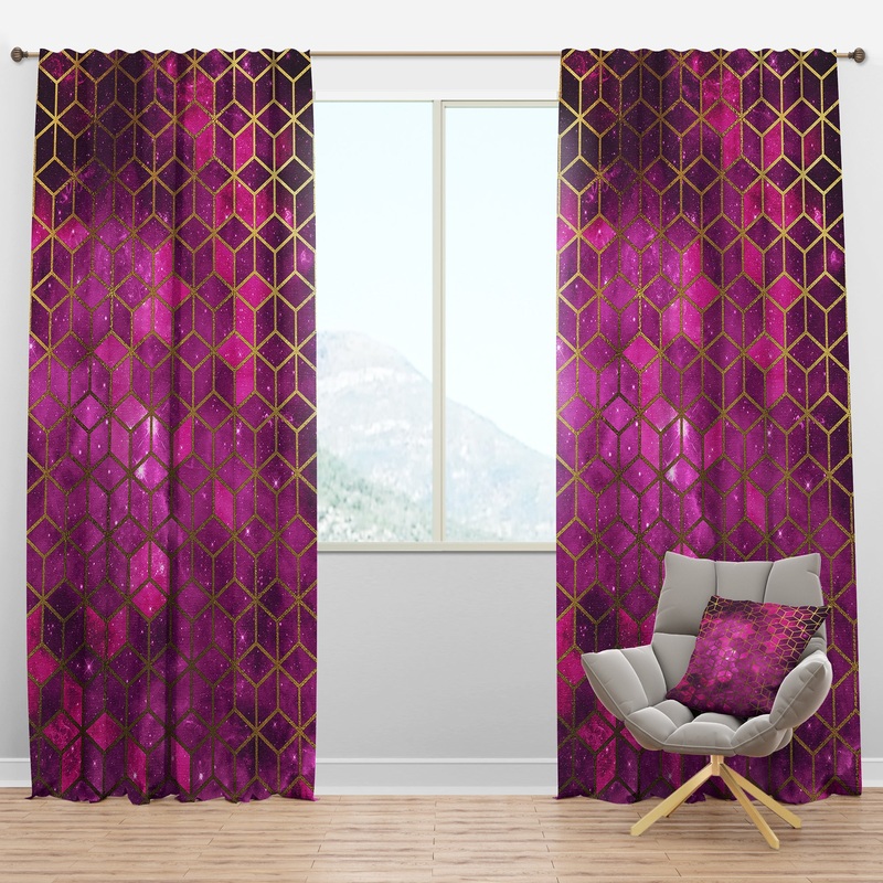 Yellow Cubes over Pink Night Sky - Modern & Contemporary Curtain Panels