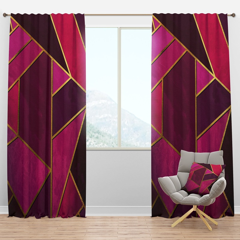 Yellow trangular Geometry over Shades of Pink - Modern & Contemporary Curtain Panels