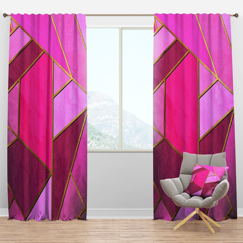 Yellow Triangular Composition over Shades of Purple and Pink - Modern & Contemporary Curtain Panels