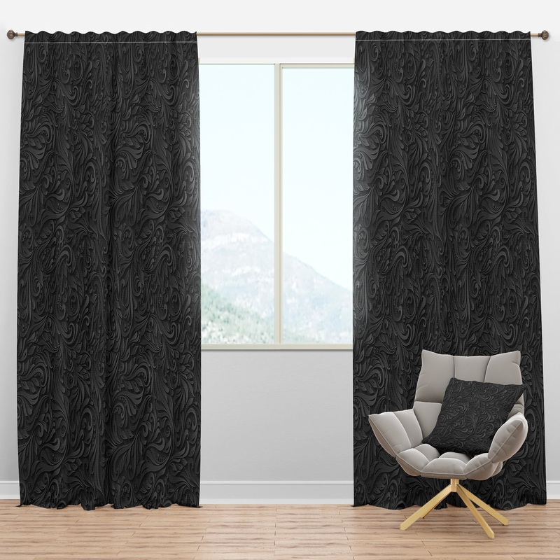 3D leaves in Shades of Black - Modern & Contemporary Curtain Panels
