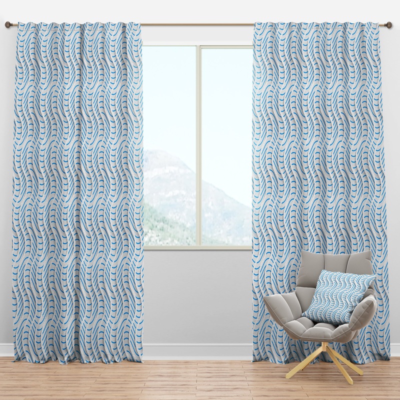 3D White And Light Blue Pattern II - Mid-Century Modern Curtain Panels