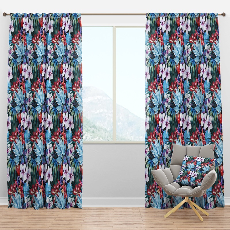 Blossoming Lilies and Hibiscus - Floral Curtain Panels